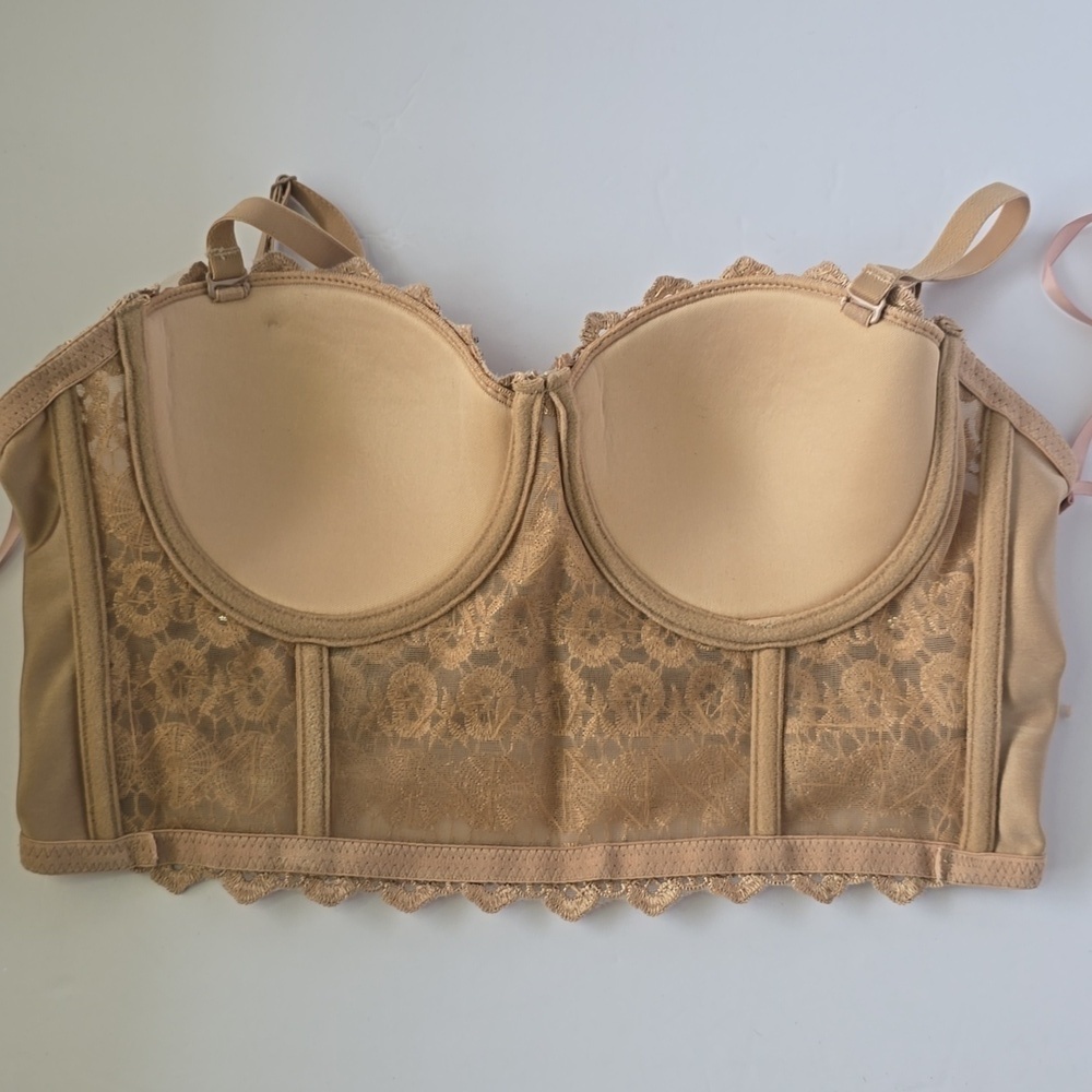 Windsor Daring Embellished Bra Beaded Corset Bustier Beige Crop Top Bling Sz M - Picture 7 of 11
